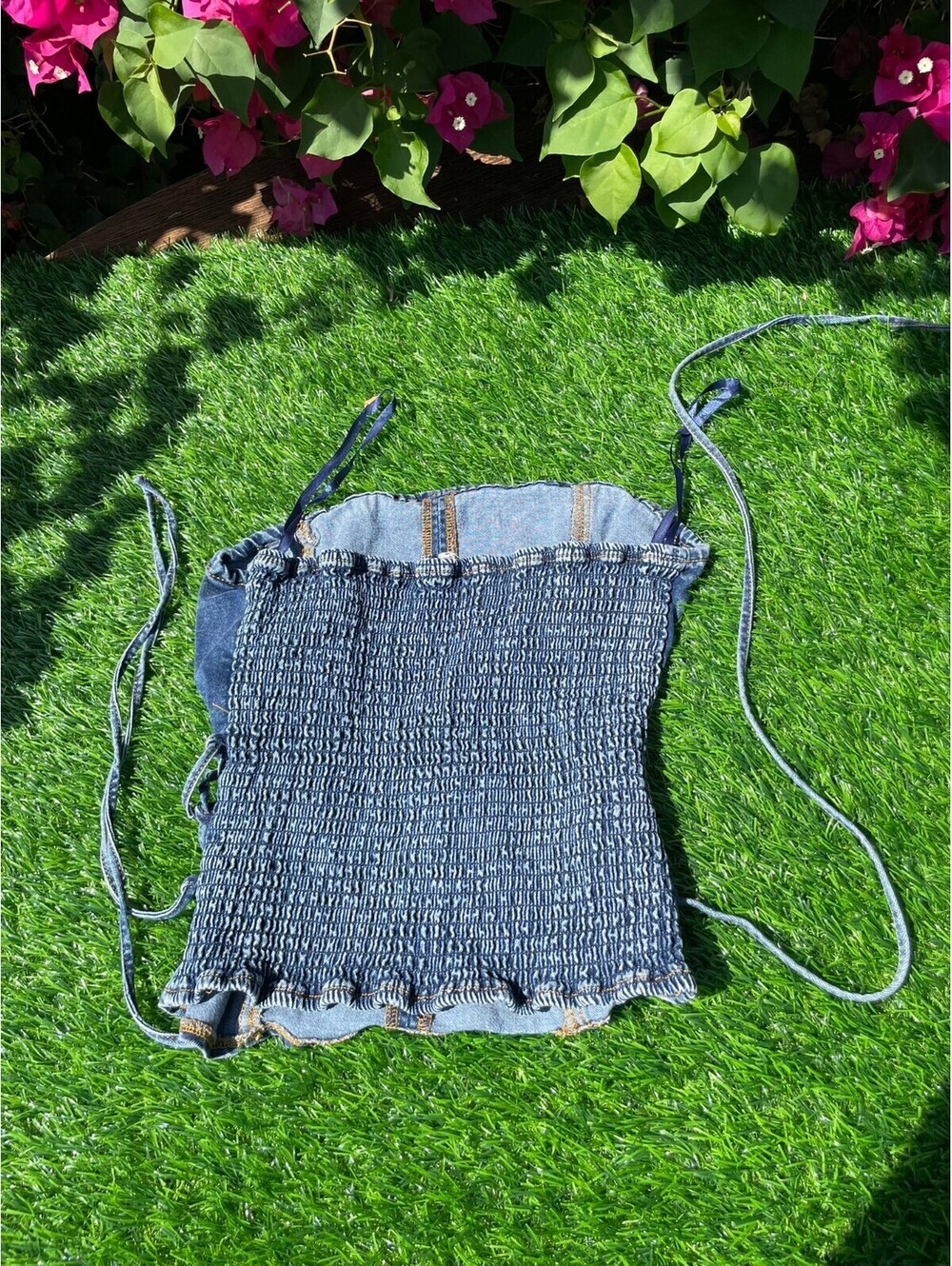 Vintage Lone Star Denim Smocked Tube Top with Adjustable Straps